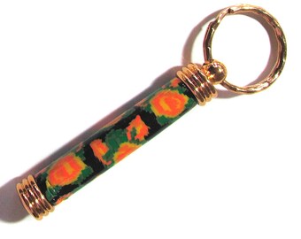 Key ring or needle case Secret compartment 24K accents Yellow Rose Millefiori polymer clay design KR112