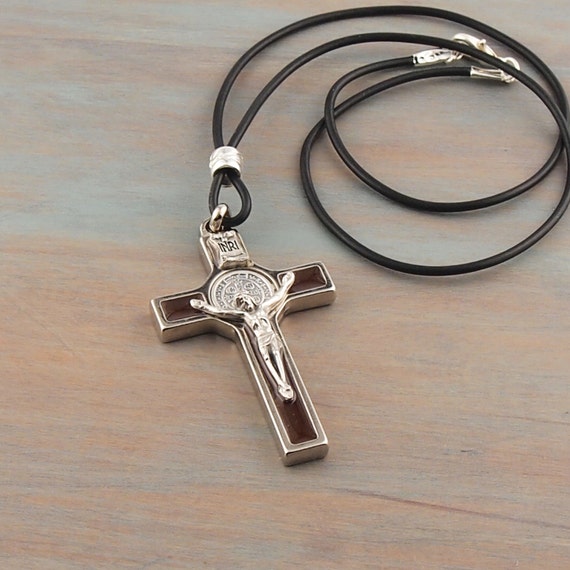 Saint Benedict Cross Crucifix Youth Necklace Mens Unisex Catholic Gift ...