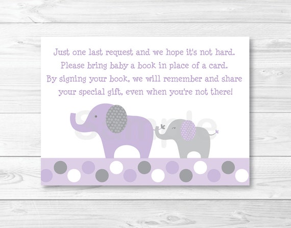 Lavender Polka Dot Elephant Printable Baby Shower Mommy Advice Cards