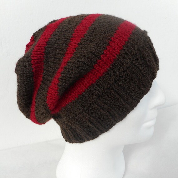 KNITTING PATTERN/CAMPUS Mans Striped Slouch Beanie Knitting