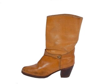 brown boots wooden heel