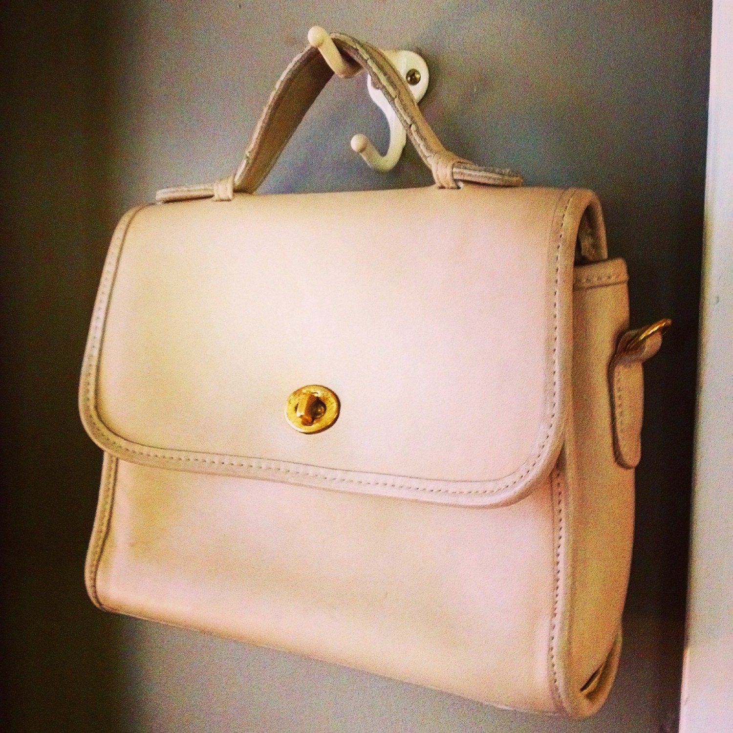 Vintage Coach Purse Leather 1970's Ivory by ShiznitVintage on Etsy