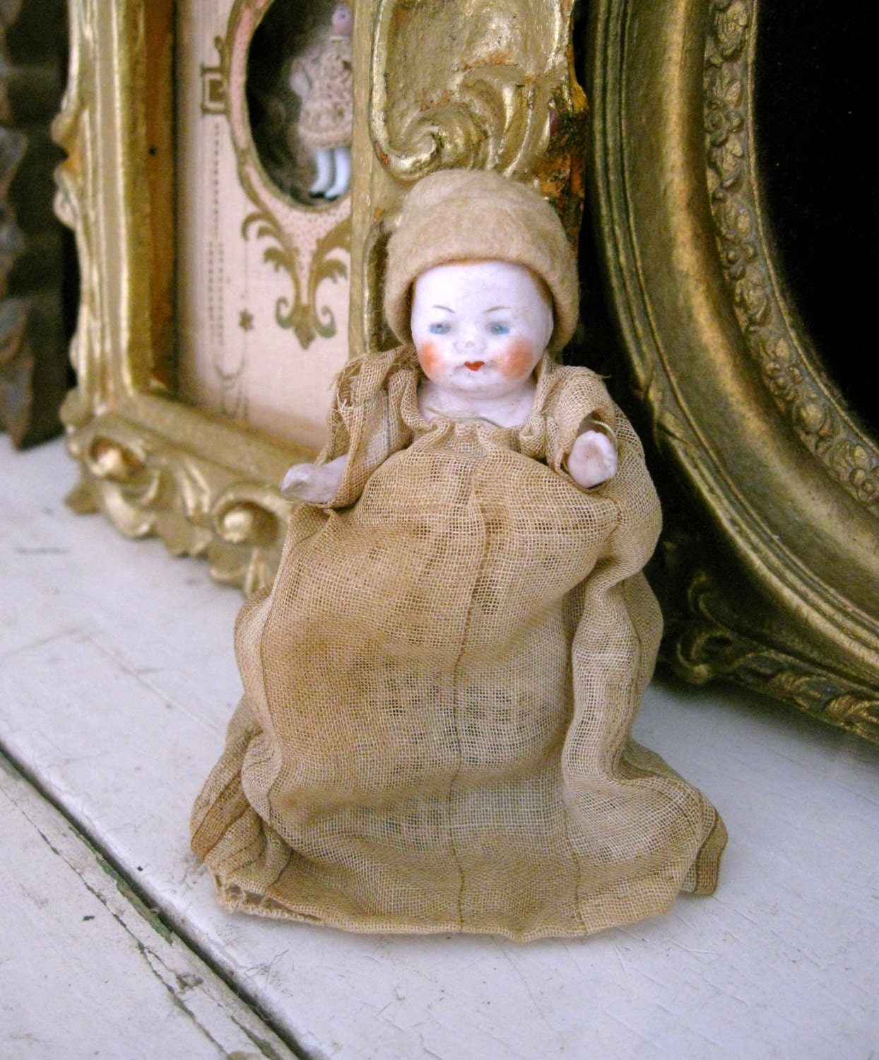 German Antique Jointed Bisque Baby Doll 2 3/4 Inches Original