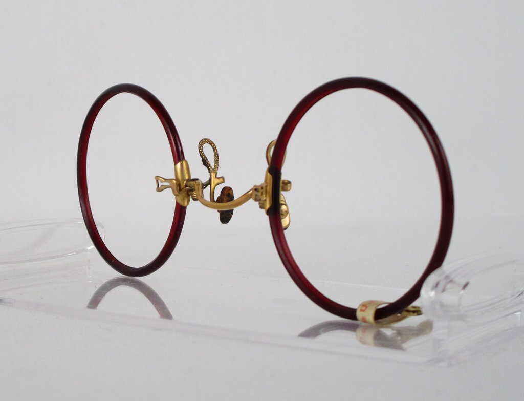 Vintage Pince Nez Shuron Round Celluloid Eyeglasses with