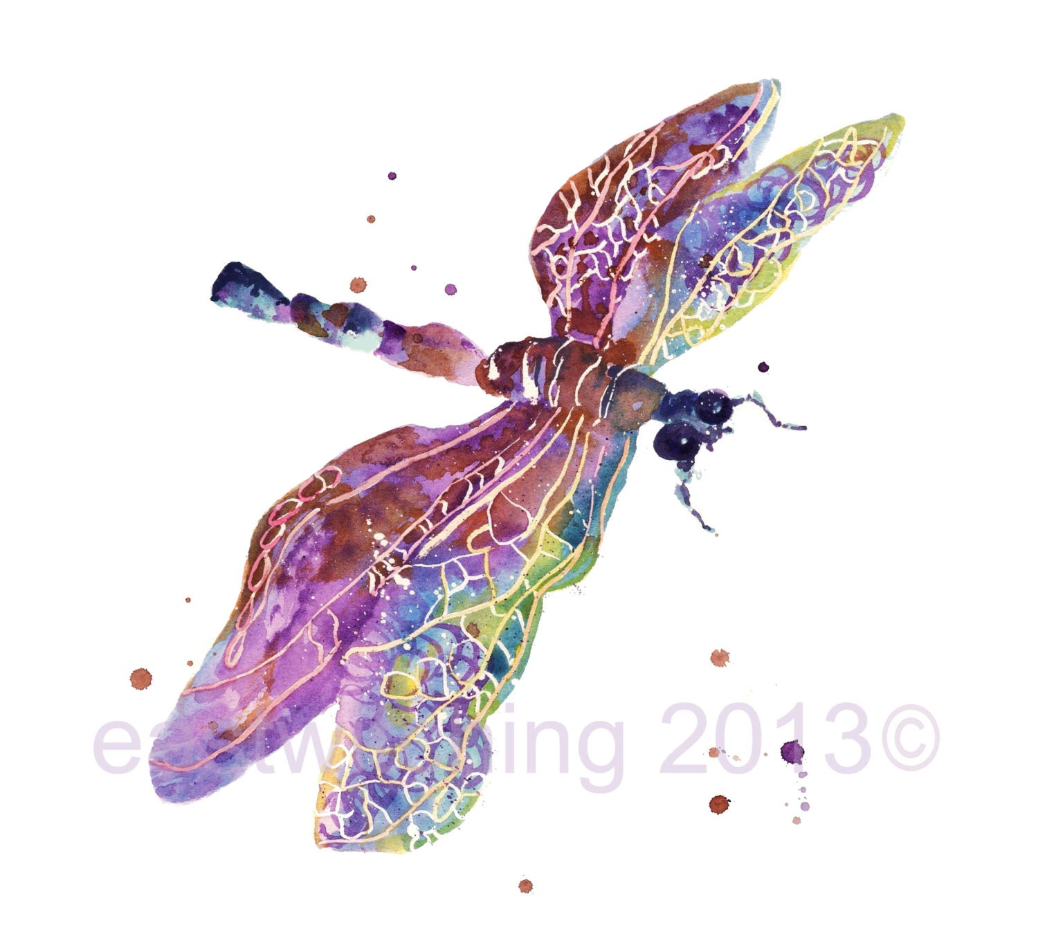 Watercolor DRAGONFLY print dragonfly watercolour ready to