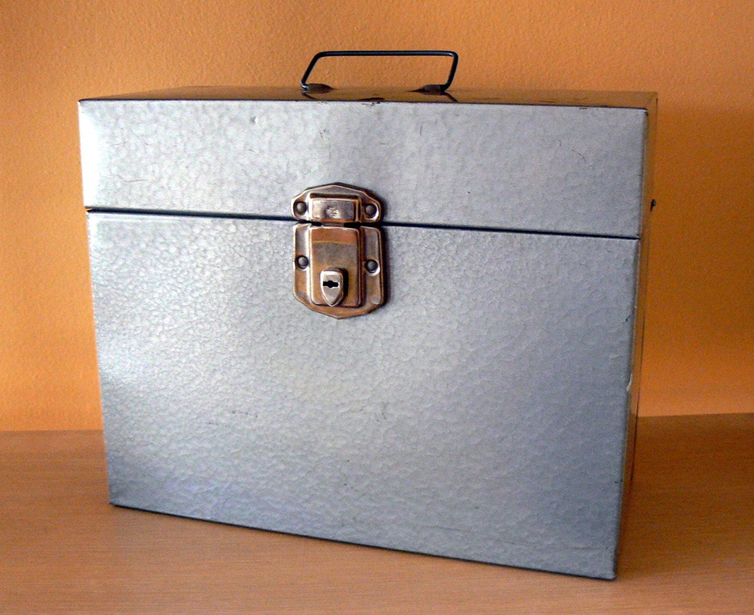 Vintage Office Excelsior Industrial File Storage Box Silver with Handle