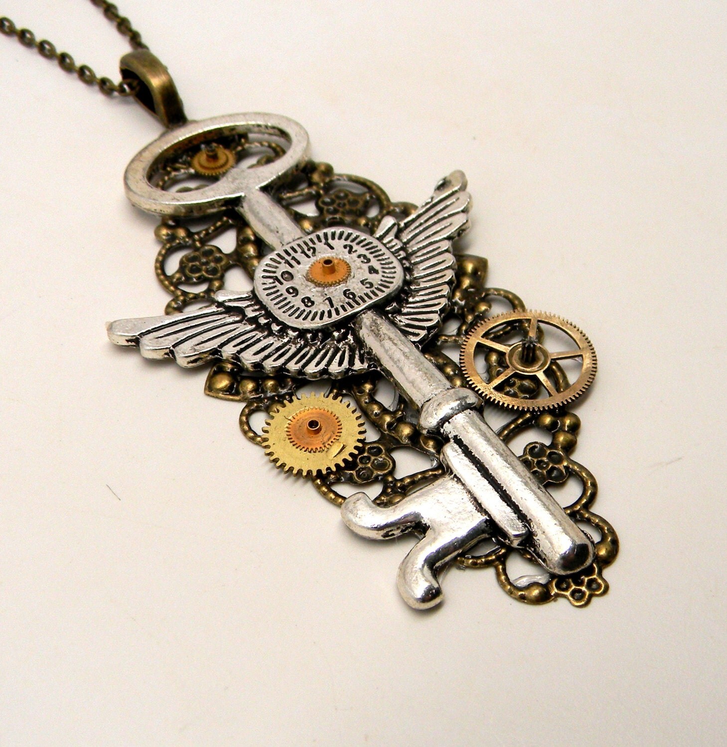 Steampunk necklace. Steampunk key pendant.