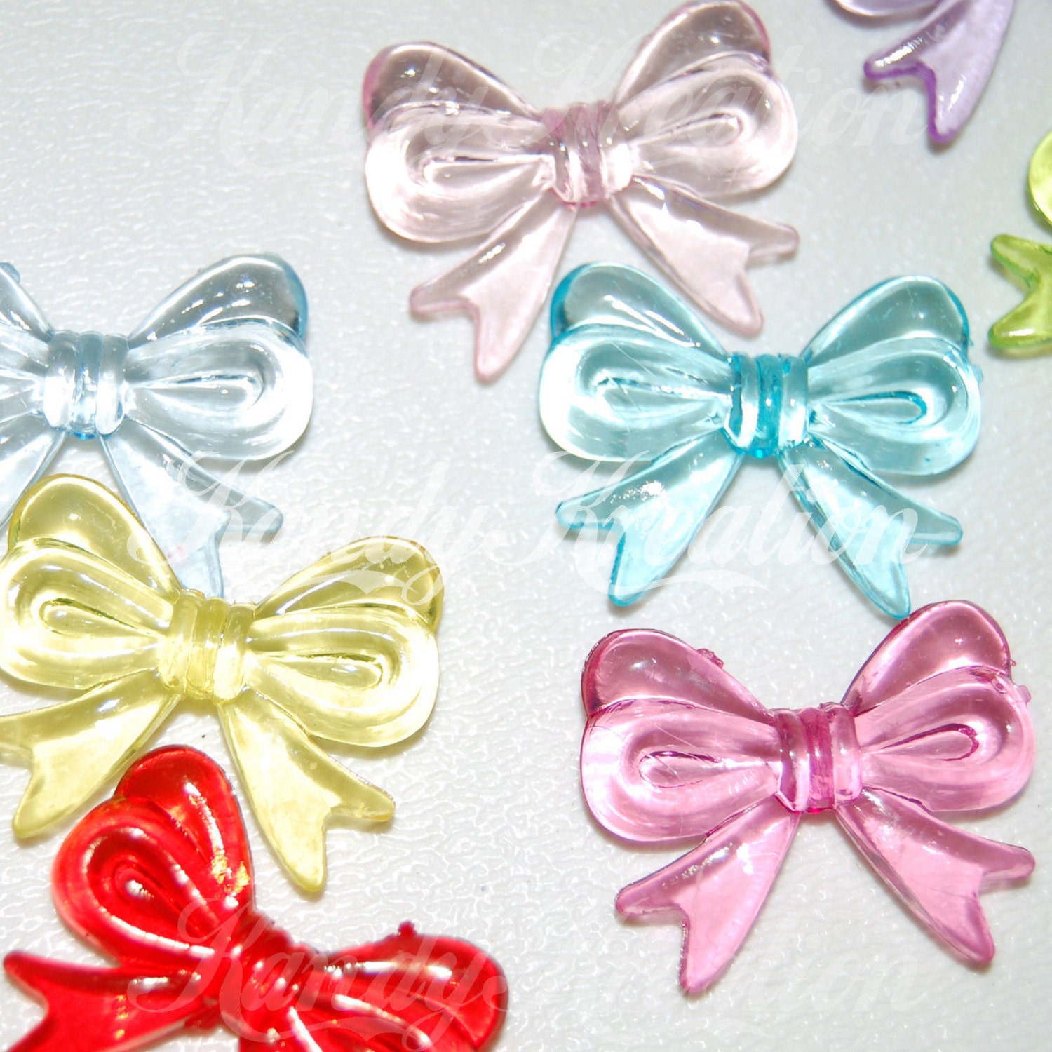25 Bow shaped plastic Acrylic beads ribbon for kandi 29mm big