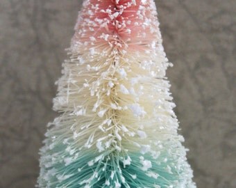Aqua Blue and Pink Striped Bottle Brush Tree - Candyland Vintage Glittered Tree - Dyed Bottle Brush Holiday Tree - Christmas Ornament