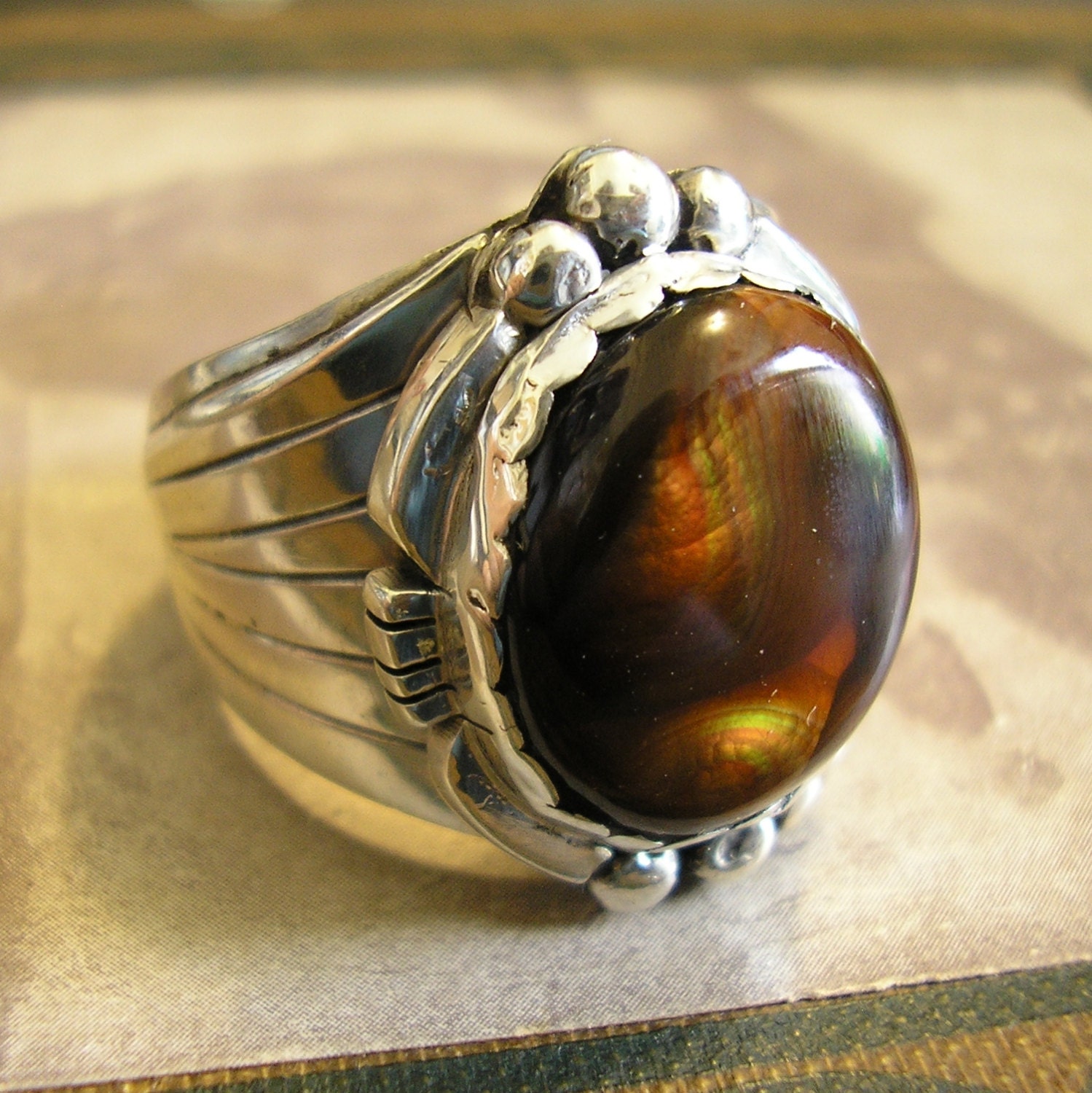 Fire Agate Ring Sterling Silver Sz 11.25 Handmade Unique