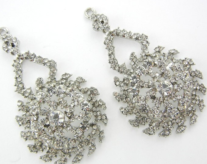 Pair of Crystal Sunflower-like Rhinestone Drop Charms Jewelry Supplies Silver-tone