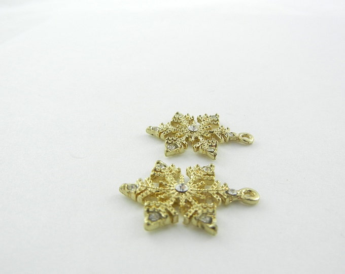 Pair of Small Gold-tone Rhinestone Snowflake Charms