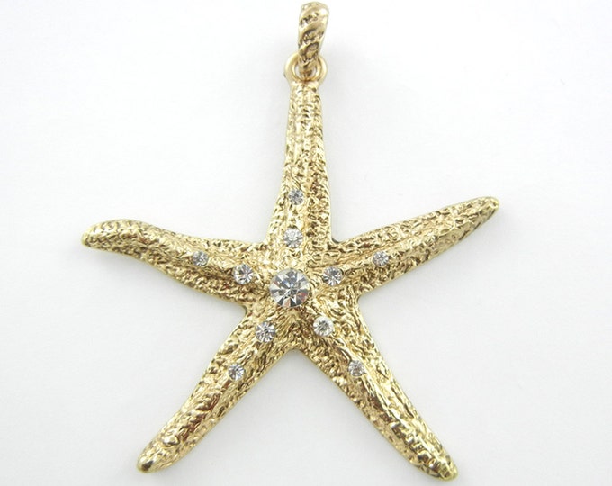 Antique Gold-tone Rhinestone Accented Starfish Pendant