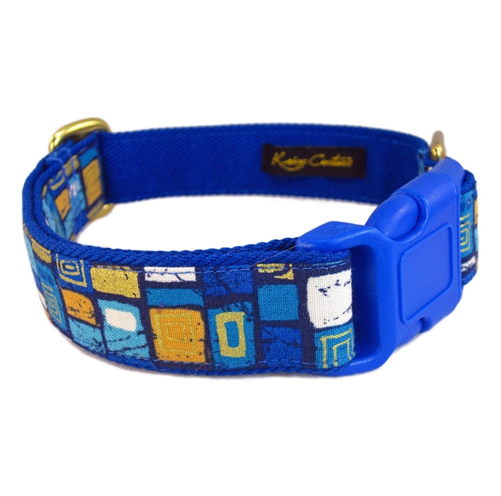 Custom Dog Collar Boy Dog Collar Blue Dog Collar Gold