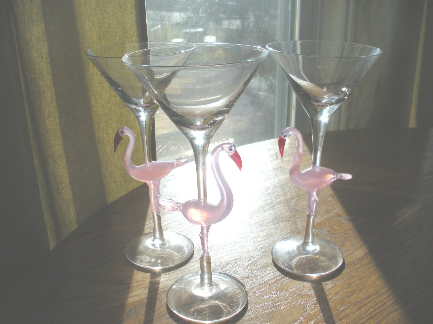 FREE SHIP set of 3 Murano Glass pink flamingo tall martini