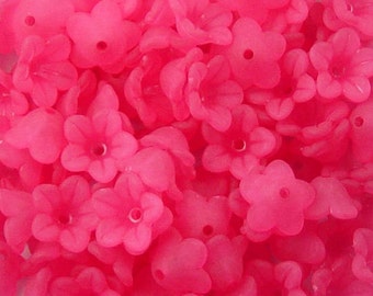 CLEARANCE Acrylic Bead 60 Bell Daisy Flower 5-Petal Bright Pink Frosted 13mm x 7mm (1015luc13-25)os