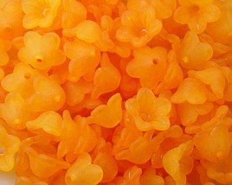CLEARANCE Acrylic Bead 60 Bell Daisy Flower 5-Petal Orange Frosted 13mm x 7mm (1015luc13-20)os