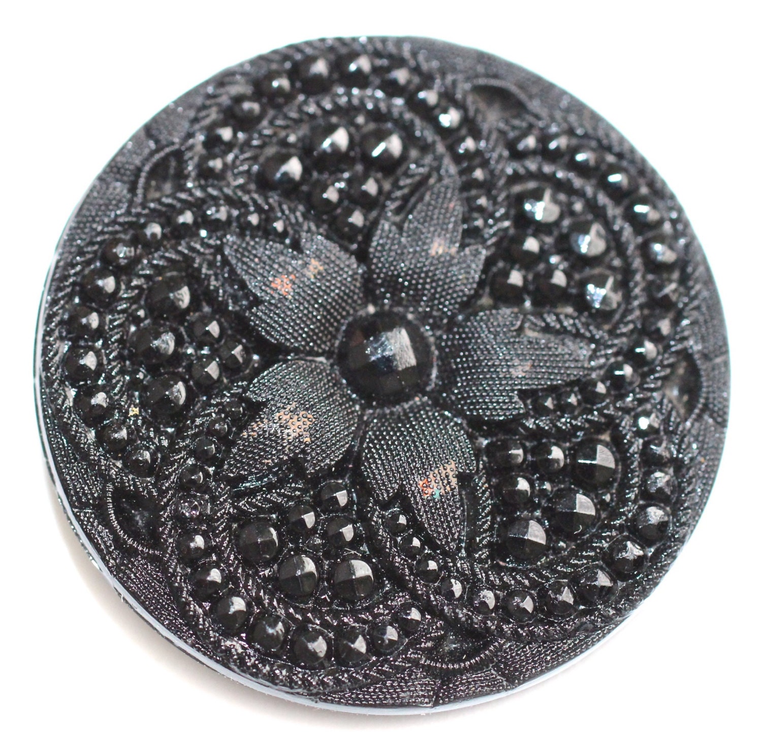 Black Glass Pictorial Button Large