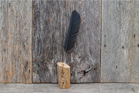 The Little Black Quill - with Small Quill Pen, Paper & Cedar Stand