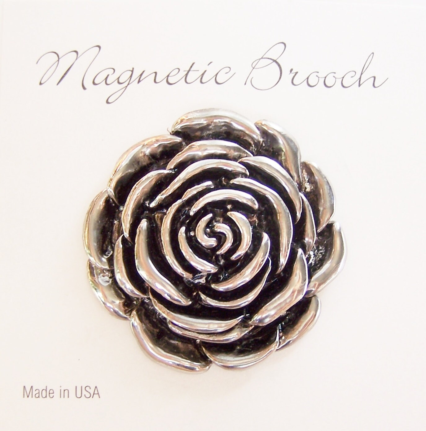 Brooch Clip Clasp Pin Silver Tone Metal Flower Design