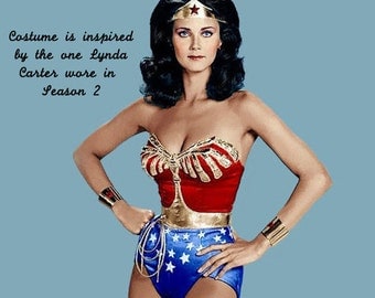 Full Wonder Woman Costume: Corset, Tiara, Cuffs, Belt, Lasso, Choice Briefs or Shorts or Skirt (WITH cape)...