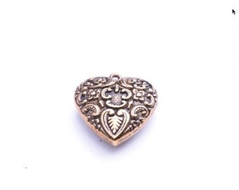 24mm heart charm, gold plated and antiqued, 09821AG