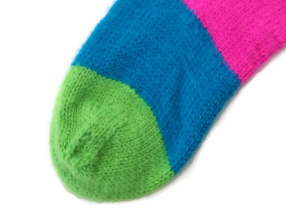 Socks Hand Knit Women's Neon Slouch Socks Size 7-8