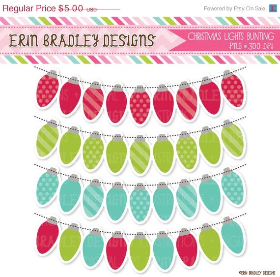50% OFF SALE Christmas Lights Bunting Clipart Commercial Use Clip Art Graphics Red Green & Blue INSTANT Download Il_570xn