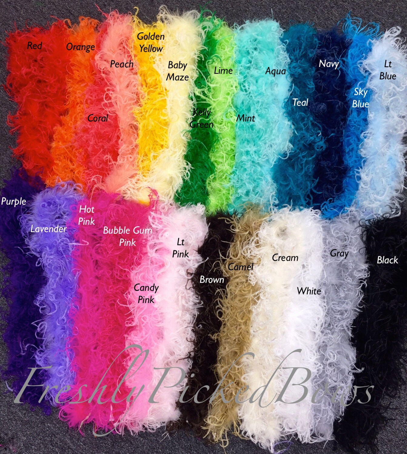 Curly Ostrich SOLID Feather Boa by the yard OR 1/2 yard