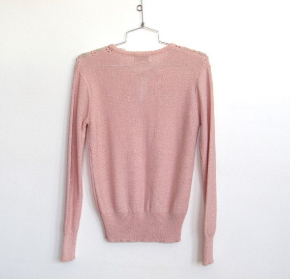 Vintage 1980s Sweater / Light Pink Acrylic Knit Pullover w/