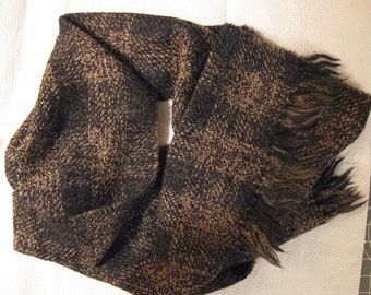 Vintage 100% Lambswool Handloomed Brown Plaid Scarf - Made in Uruguay