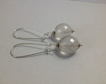 Frosted Glass Earrings on White Brass Kidney Ear Hooks (E-525)