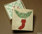Christmas Card - Christmas Greeting - Puzzle Purse Valentine - 18th and 19th Century Folk Art - Holly, Wreath, Stocking, Tree