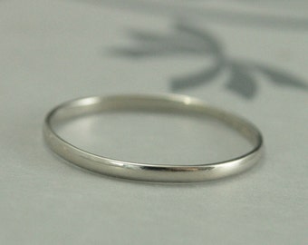 10K White Gold Wedding Band--1.5mm Skinny Minnie Plain Jane Half Round Band--Women's Wedding Band--Hand Made Wedding Ring in Recycled Gold