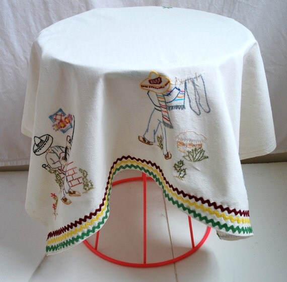 Vintage Mexican Scenes Embroidered Tablecloth by DianaDwainVintage
