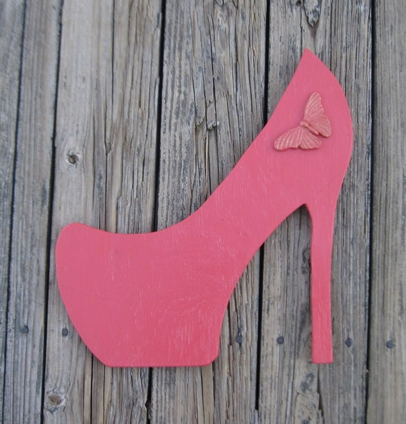 Ladies High Heel Shoe Wall Art Sign w/ Butterfly