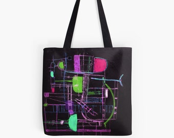 Bags and Purses. Tote Bag. Walking in Asnieres 2a. Original Design. Black. Pink . Bright & Fun.