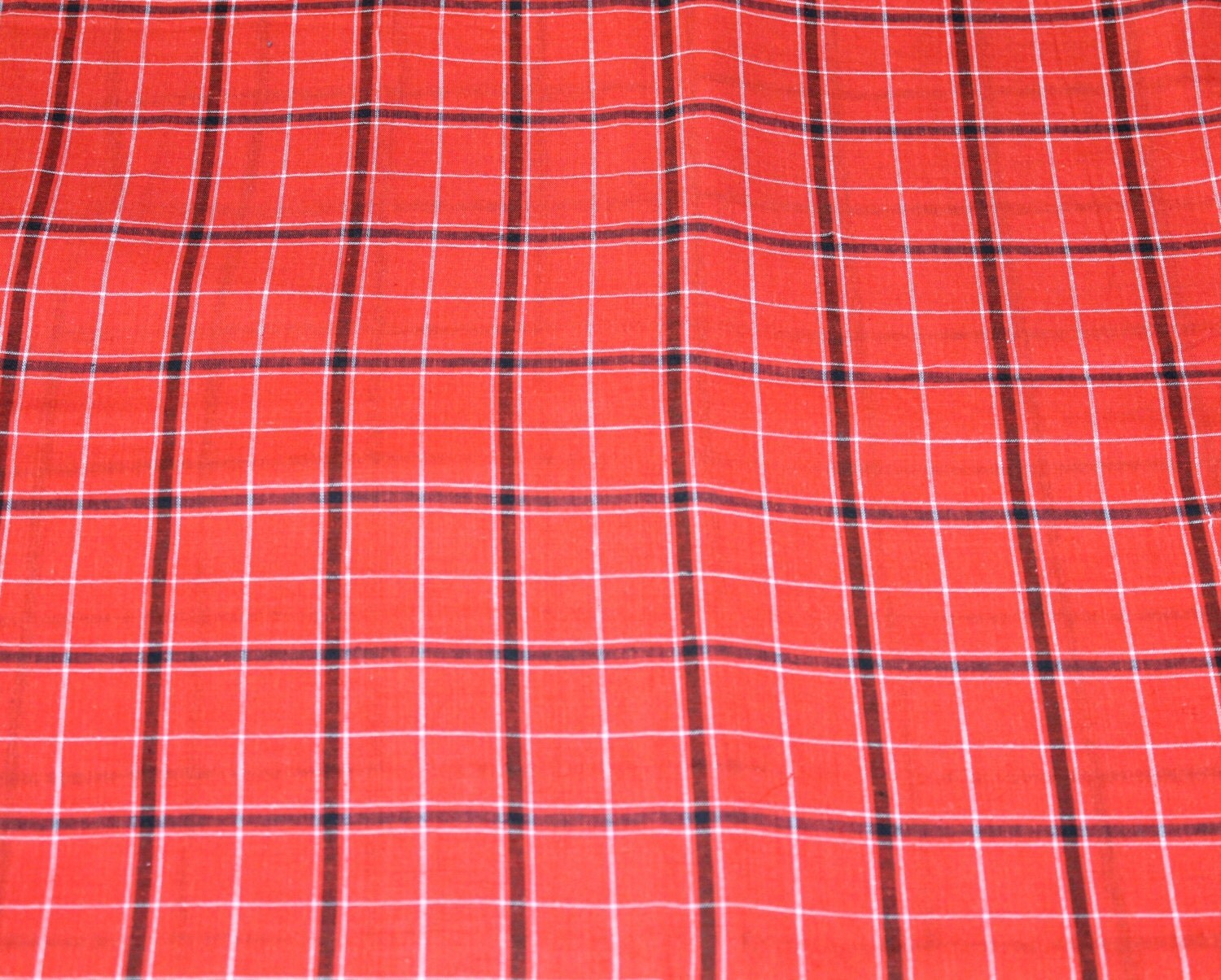 Vintage orange black plaid cotton fabricorange plaid fabric