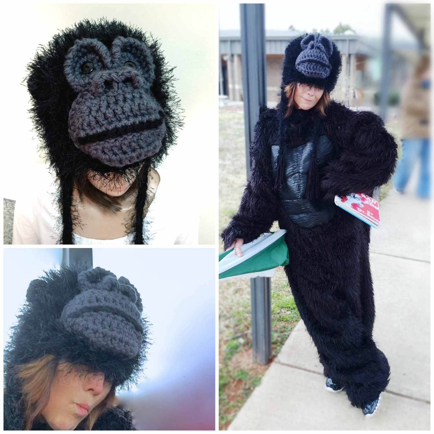 Gorilla Realistic Looking Earflap Hat with Braids by Threadmill
