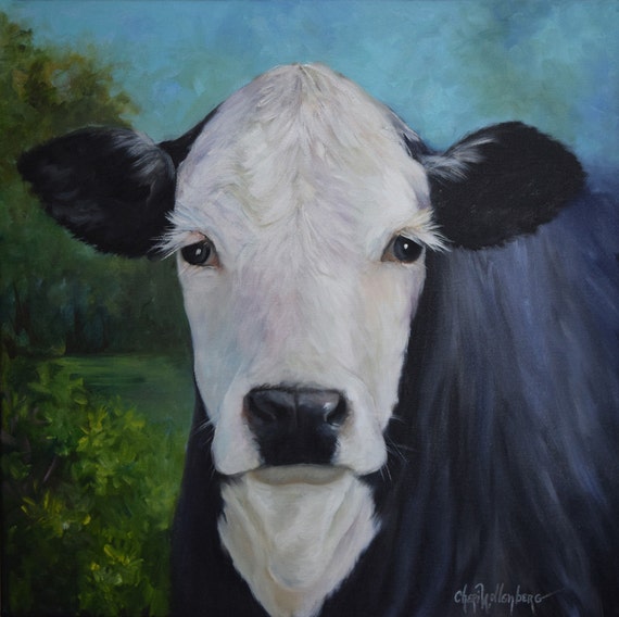 Animal Painting Annabelle The Cow 20x20 Canvas Original by