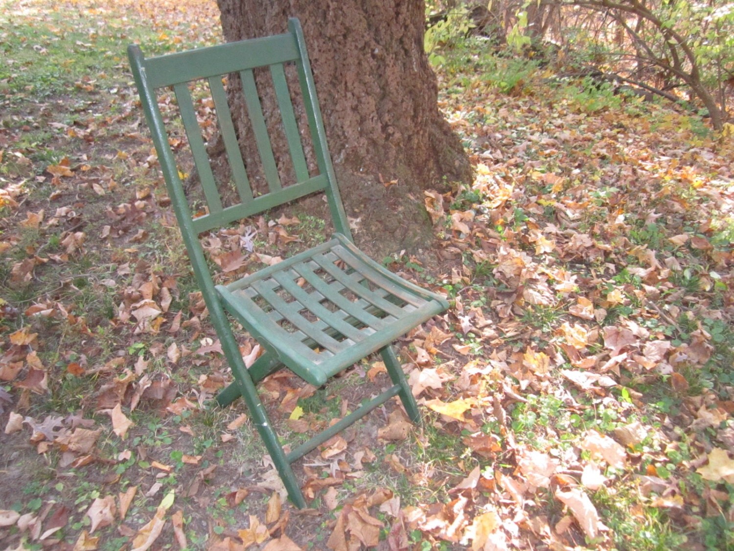 Antique Wooden Folding Chair with Old Green Painted Finish Haute Juice