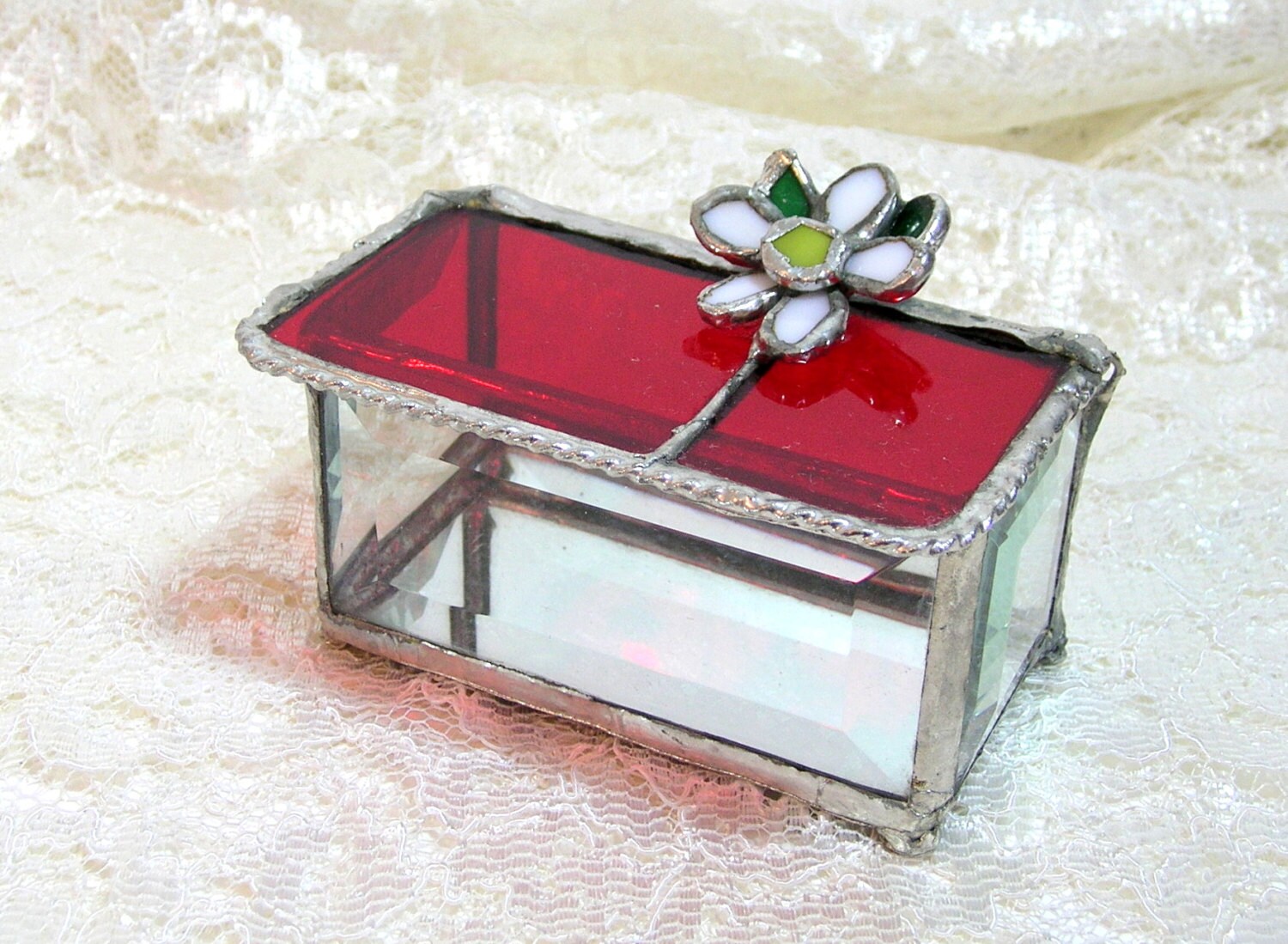 Stained Glass Trinket Box With Flower