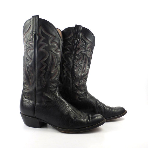 Vintage Cowboy Boots 1980s Black Panhandle Slim tall Western