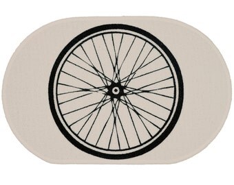 Bike Wheel White Rug - Bath Mat or Door Mat