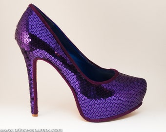 Purple Plum Sequin Stiletto Heels Dress Shoes