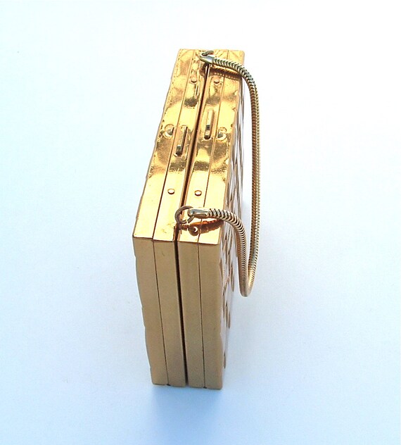 Vintage Compact Coin Purse Case Lipstick Holder Woven Gold