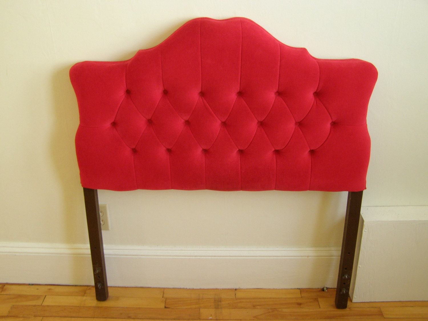 Dreamy Vintage RED Diamond Tufted Velvet Headboard Twin Size Two