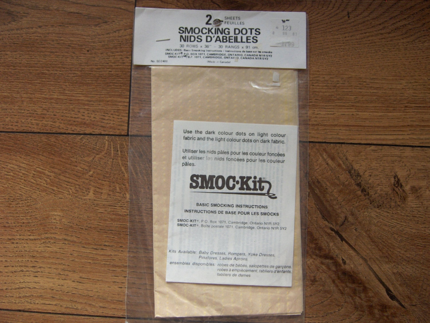 vintage SMOCKING DOTS yellow transfers ironon NIP 2 sheets