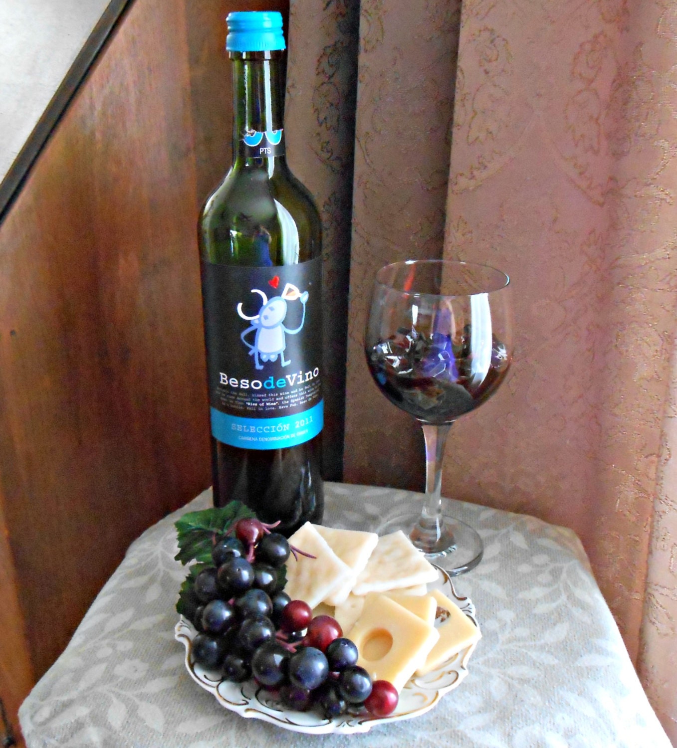 Fake Wine Set Beso de Vino Bottle Glass Cheese & by FakeFoodDecor