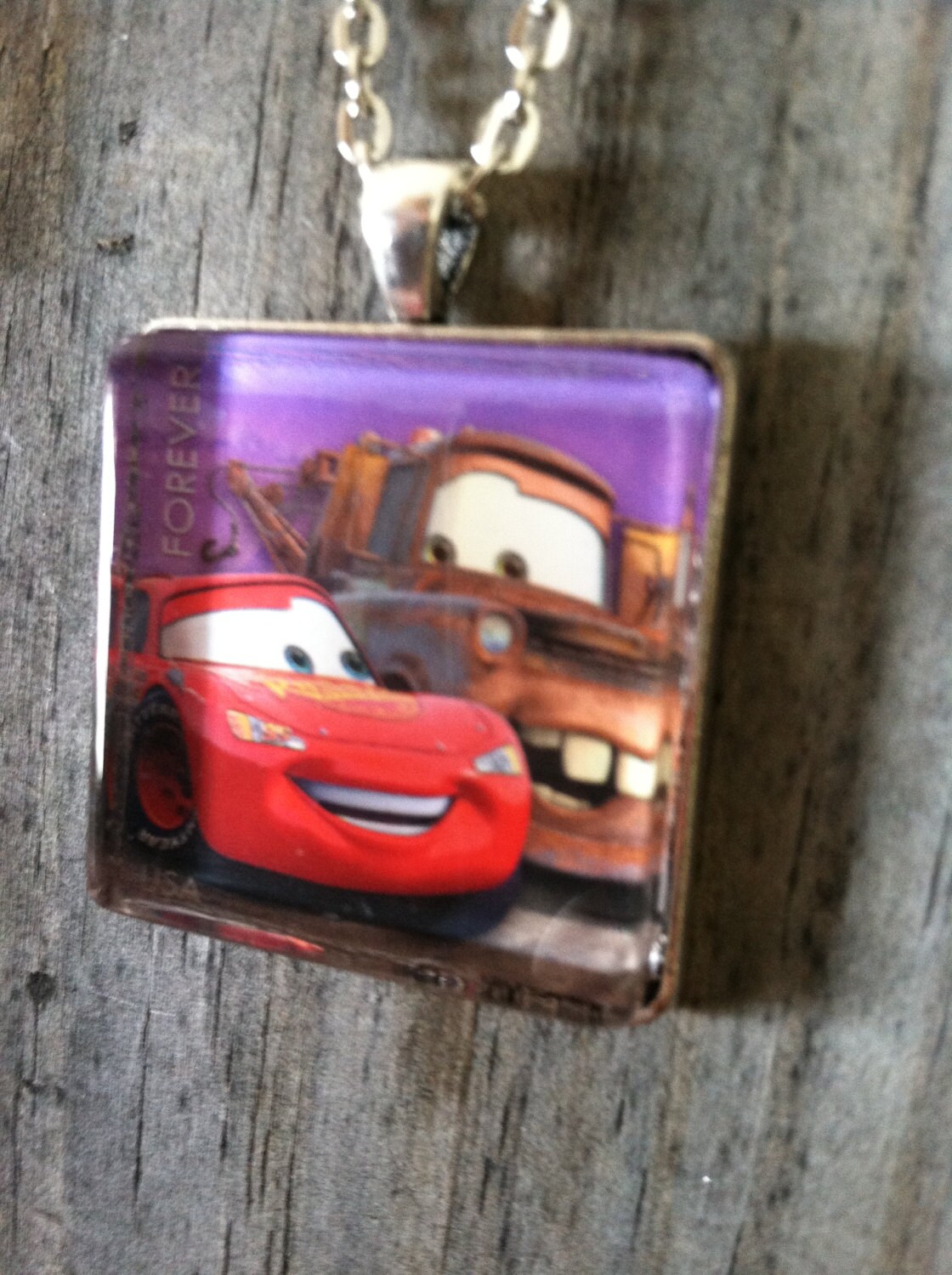 Cars Necklace Lighting McQueen and Mater Necklace Glass